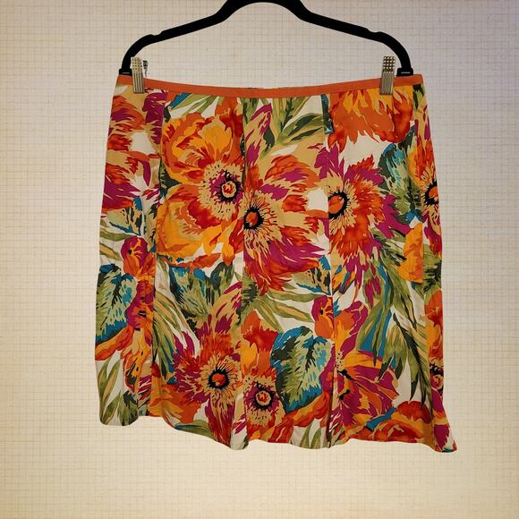 Bandolino Floral Skirt Women's 14 Colorful Short Midi Summer Tropical Casual - Picture 1 of 9